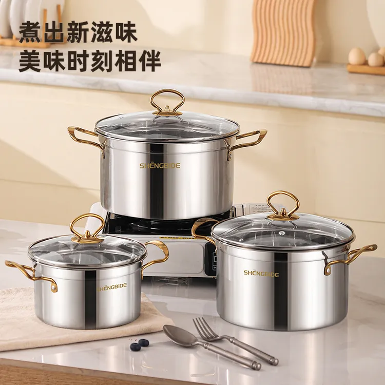 不粘厨房锅碗瓢盆叠叠锅跨境双耳汤锅炖锅全套锅具套装6件套