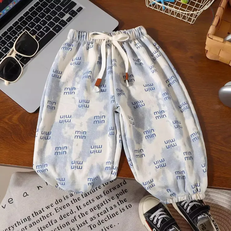 【冰丝麻~】男女童夏季轻薄防蚊裤韩版简约潮流时尚百搭宽松九分裤