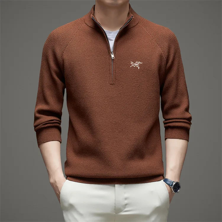 【奥特莱斯撤柜】正品刺绣鸟男士羊毛冬季时尚针织衫立领拉链毛衣潮