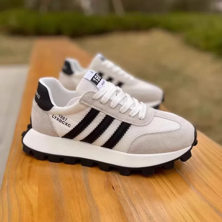 男鞋2025新款网面透气经典三道杠阿甘鞋男百搭低帮系带运动休闲鞋