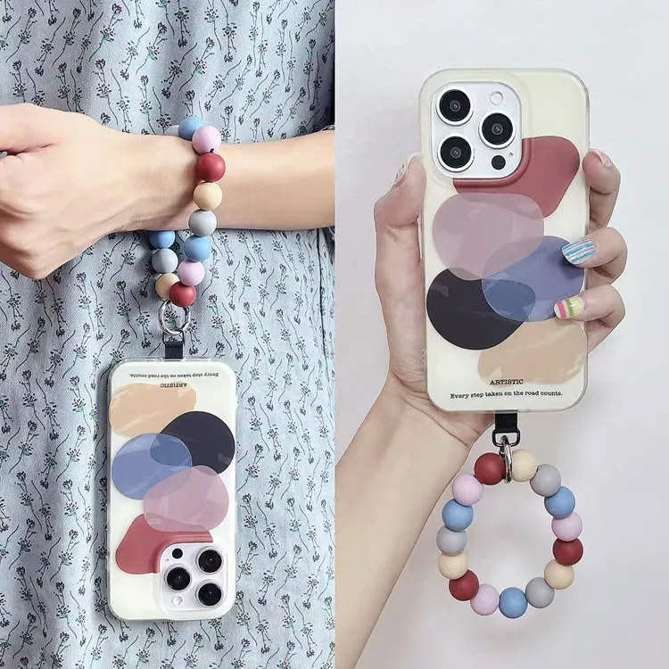 文艺清新莫兰迪几何色块适用苹果17手拎16圆环iphone15pr手机壳14