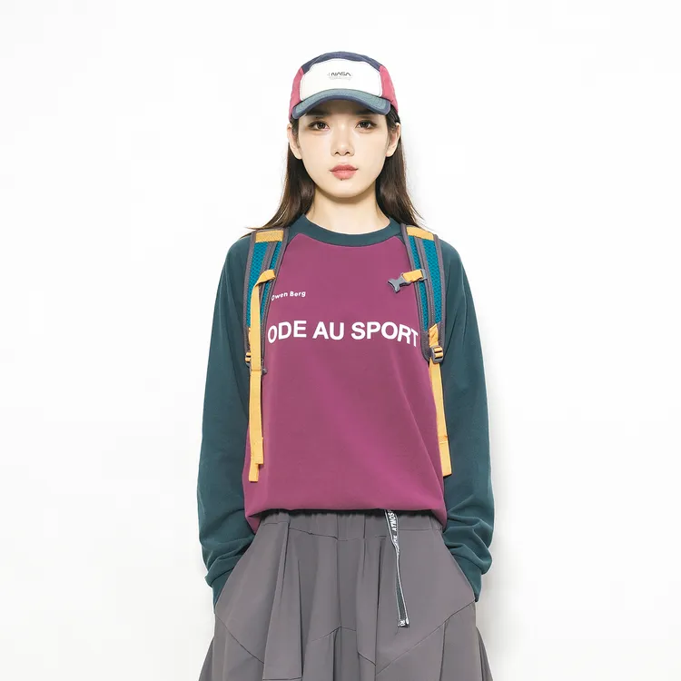 Epicsocotra秋冬户外日系拼色字母印花德绒保暖长袖T恤运动上衣女