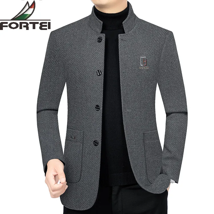 FORTEI/富鋌男士时尚商务加厚立领夹克外套休闲上衣潮流宽松百搭