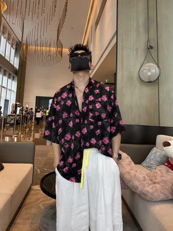金先生夏季轻薄垂感时尚休闲宽松个性百搭复古花卉衬衫衬衣上衣