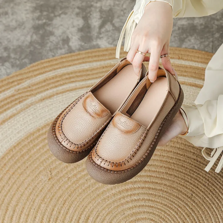 2025头层牛皮一脚蹬新款真皮软皮牛筋软底舒适中老年女鞋妈妈单鞋