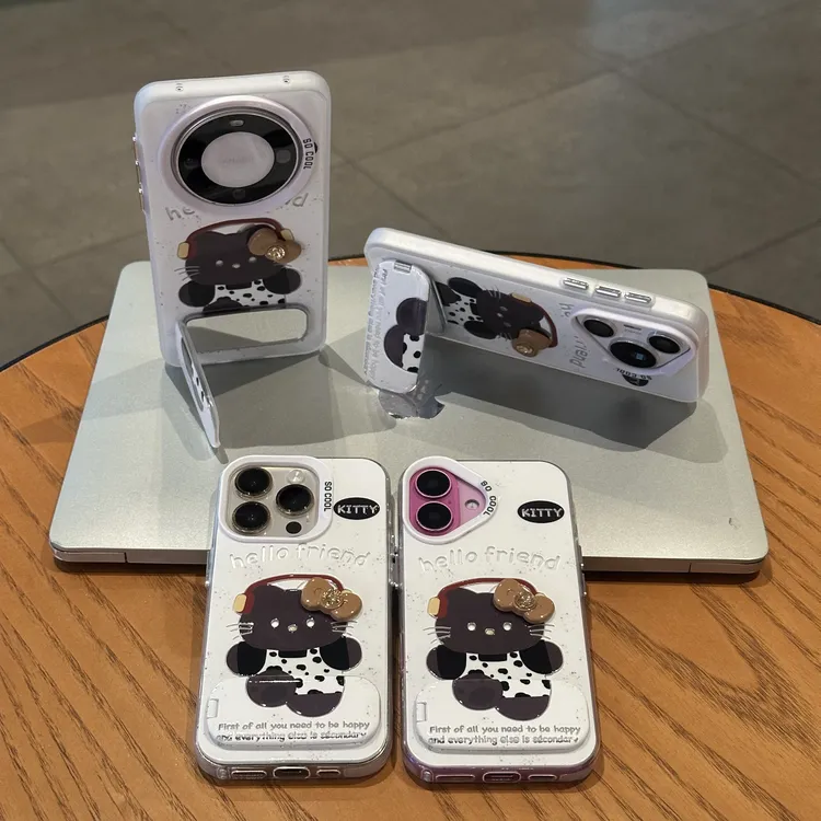 欧克里里黑皮耳机KT蝴蝶结支架适用苹果17手机壳华为oppo小米vivo