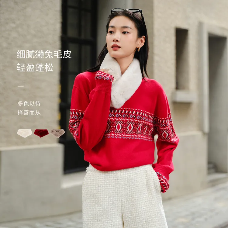 【礼遇】EP雅莹围巾 獭兔毛皮温暖围脖交叉毛绒围巾 25新品ZQ05A