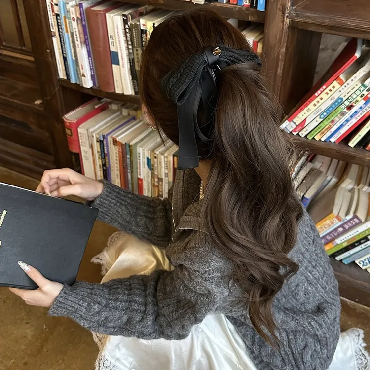 好chic~法式针织蝴蝶结高马尾香蕉夹发夹女后脑勺高级感韩系抓夹