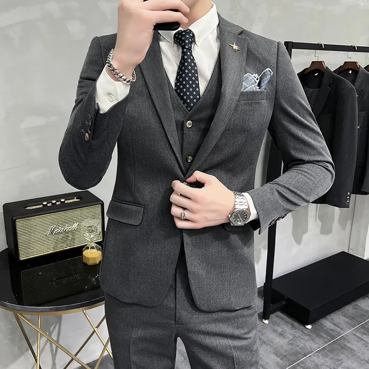 新款高端休闲西服套装男士韩版修身商务正装结婚礼服潮流西装外套