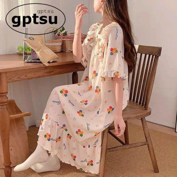 日系GP公主风花儿短袖睡裙夏季女款纯棉2025新款女士大码夏款睡衣