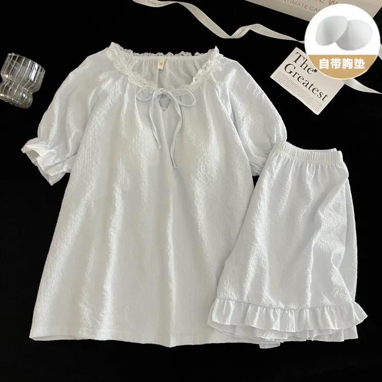 带胸垫公主风睡衣女款夏季短袖可外穿薄款洋气网红爆款家居服套装