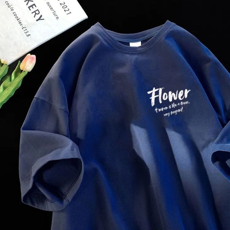 夏季宽松港风圆领短袖T恤潮流印花青少年百搭上衣学生休闲DS