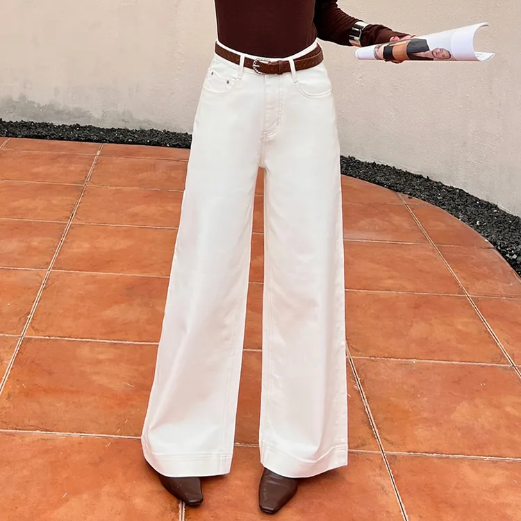 拉夏贝尔休闲阔腿牛仔裤女2025年春秋季新款高腰显瘦宽松拖地裤子