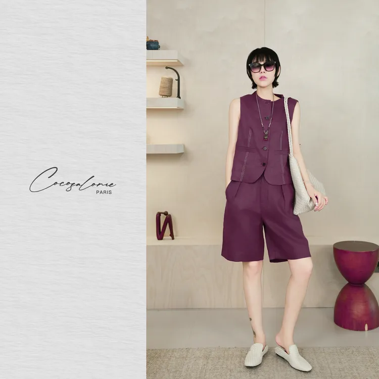 韩彬彬"紫檀麻"老钱松弛感穿搭亚麻舒适显白吸汗百搭套装1722-1