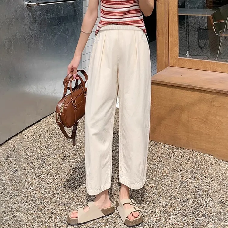 孕妇抽绳休闲裤夏季新款超薄款弹力无托腹裤外穿通勤百搭阔腿裤子