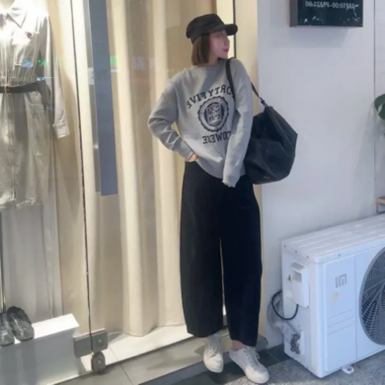 欧货美式灰色字母毛衣