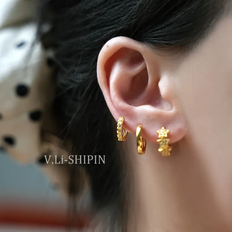 钛钢合成锆石耳饰 精致时尚气质百搭个性镶嵌设计感三件套耳饰女