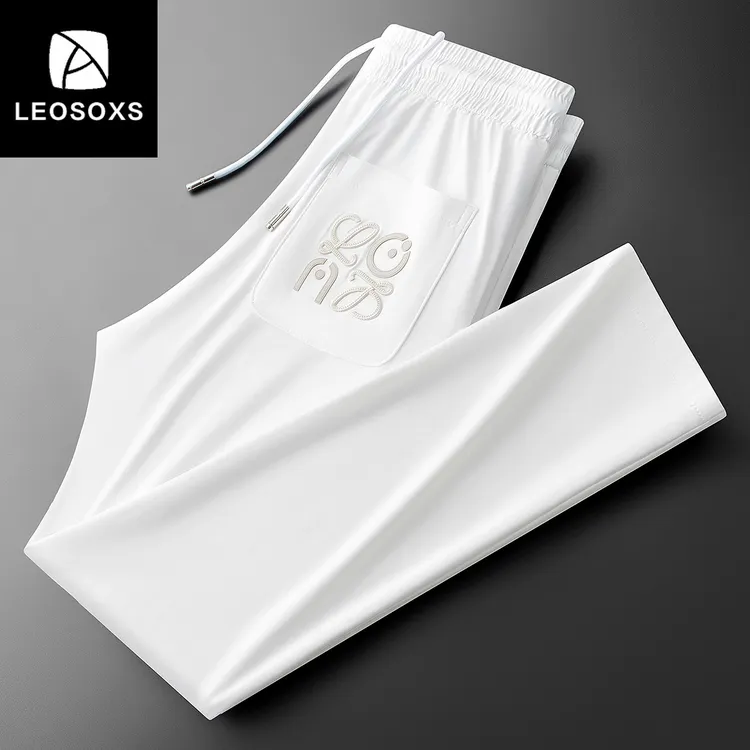 夏季高端时尚潮流休闲裤薄款抗皱速干冰丝运动裤男士修身直筒卫裤