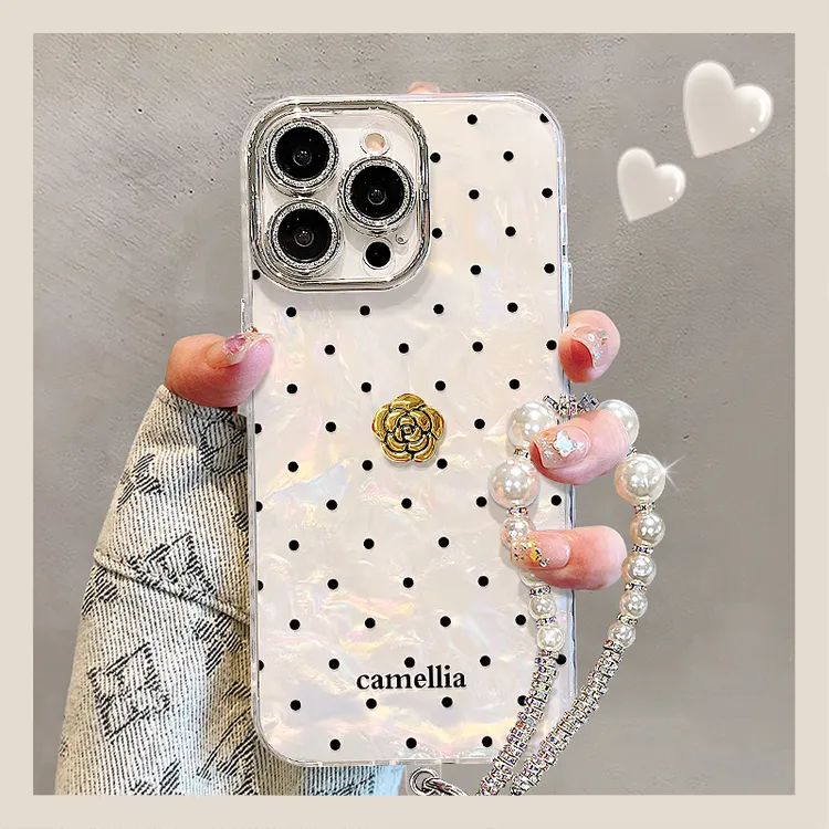 山茶花适用苹果15华为vivo/oppo小米iPhone16精孔贝壳纹手机壳