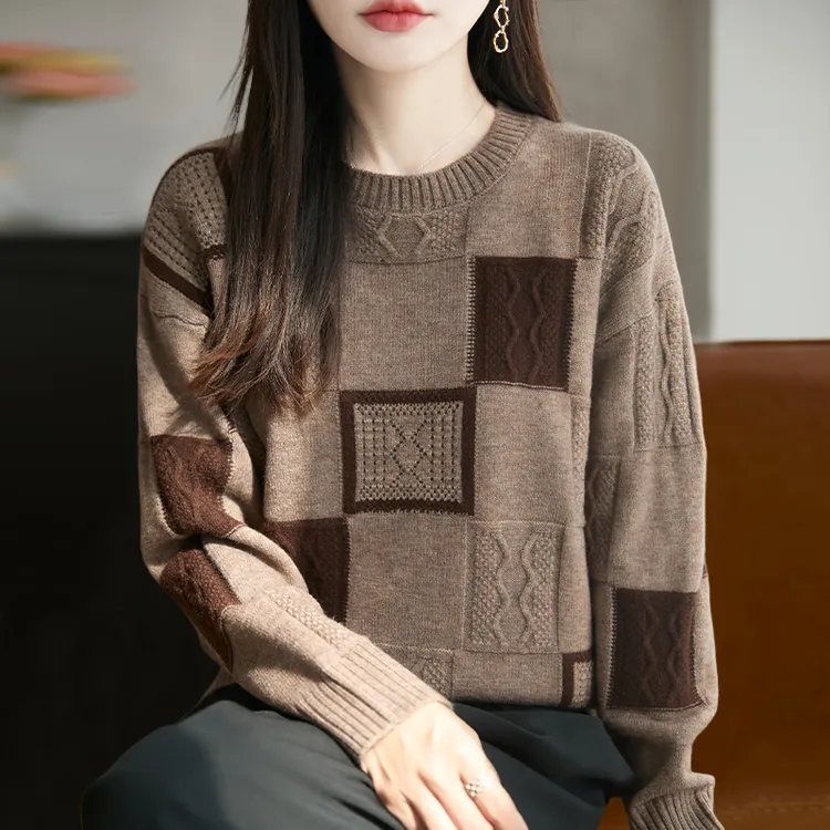 早秋时尚拼接针织打底衫女2025新款春秋洋气上衣大码女装秋冬毛衣