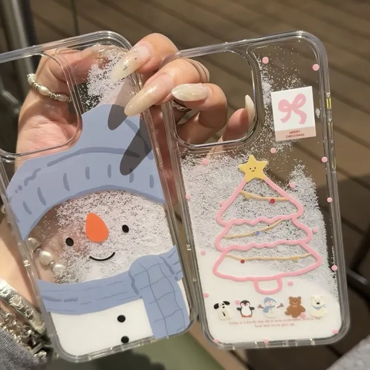 冬日雪人雪花流沙手机壳适用苹果17/16华为P80vivo小米17oppo新款