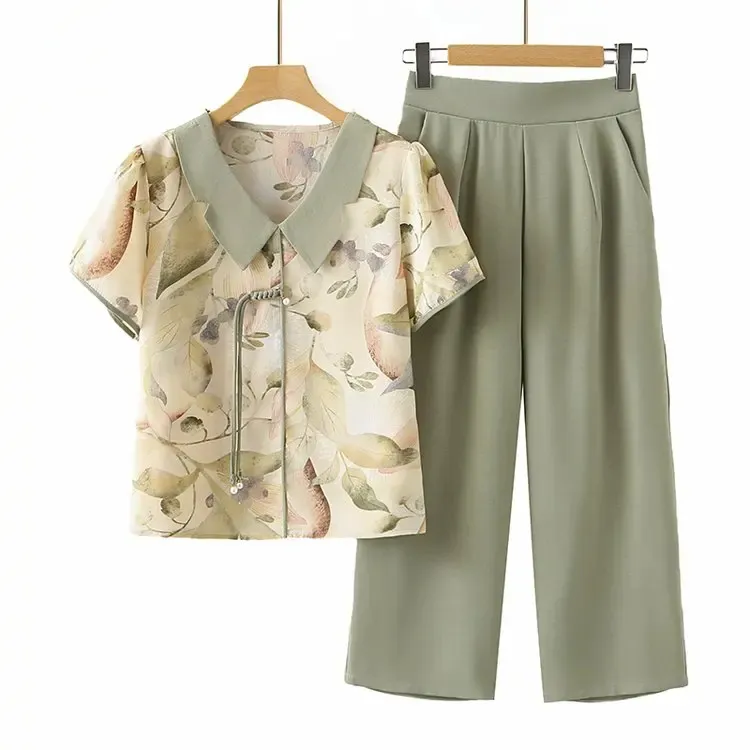 中老年妈妈夏装2025新款短袖T恤套装女装夏季T恤两件套阔太太衣服