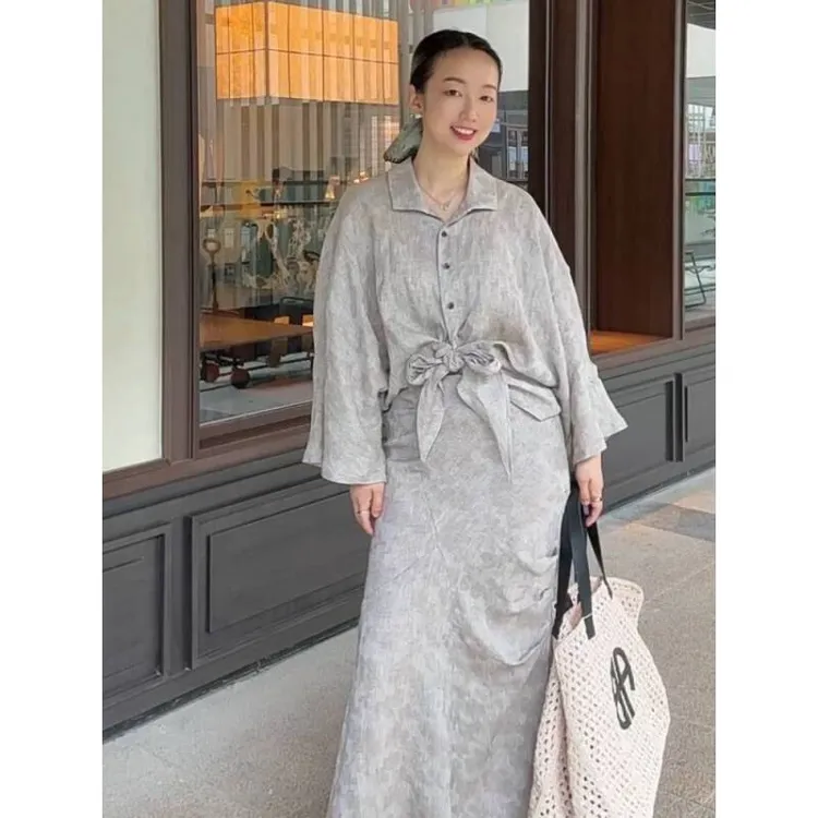 Ecrivain  前襟系结 6分袖衬衫