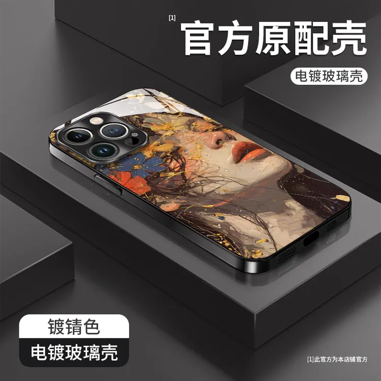 繁花似锦电镀玻璃壳适用苹果华为vivo女新款oppo小米油画风手机壳