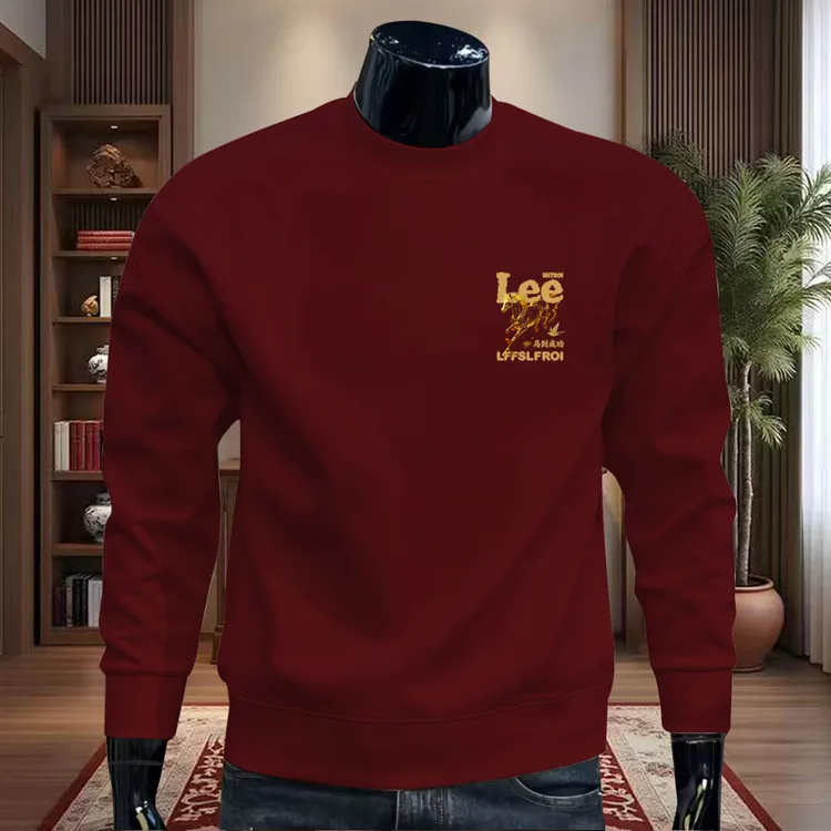 潮牌新年款喜庆爆款印花男士加绒加厚保暖大码时尚休闲圆领上衣服