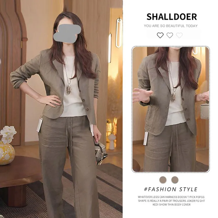 2025秋新款收腰正肩小西装气质西装直筒裤设计感短外套女士