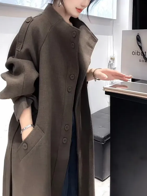 秋冬季新款毛呢外套女时尚潮流纯色宽松显瘦洋气减龄百搭长款大衣