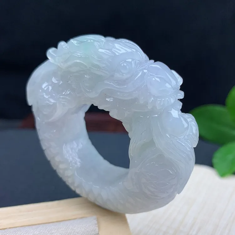 戒指内径22缅甸翡翠纯天然A货老种飘花龙行天下扳指环大气时尚