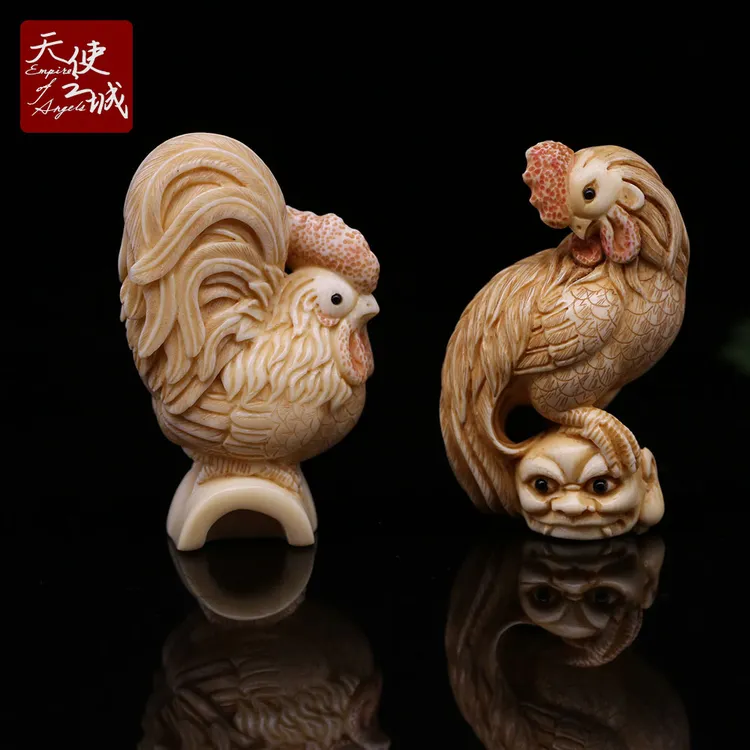 天然猛犸象牙公鸡小摆件贵子品大吉大利桌面小摆饰