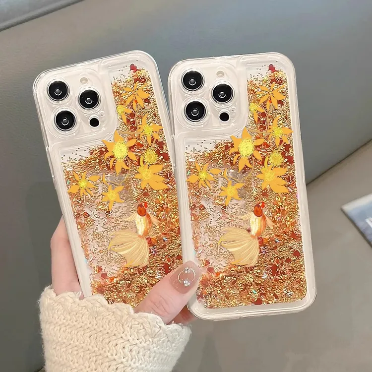 适用于苹果17promax/16/14手机壳新款流沙锦鲤树叶新年高级感16
