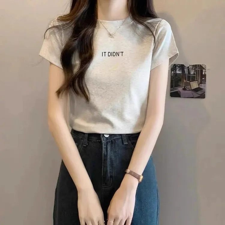 小众时尚正肩圆领短袖t恤女夏季2025新款显瘦百搭体恤洋气上衣潮