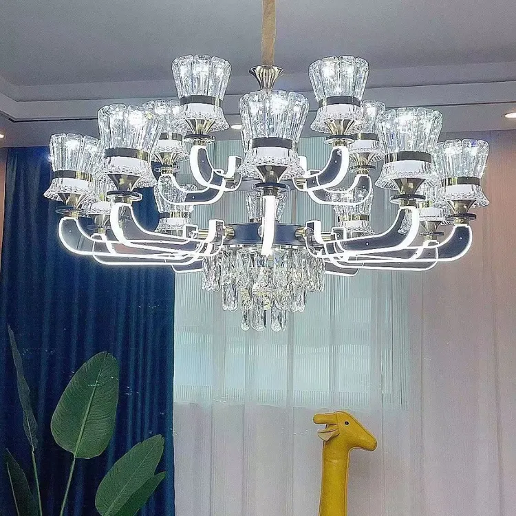 新款客厅卧室吊灯大气节能LED水晶玻璃简约枝型发光灯具