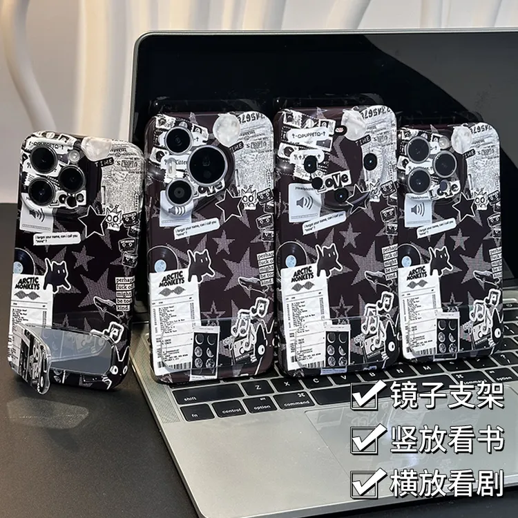 奥菲顿像素黑猫镜面支架适用苹果16菲林手机壳华为vivo小米15oppo