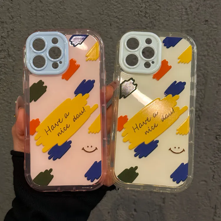 色块微笑适用苹果16pro手机壳iPhone15果冻奶油华为p60可爱小米15