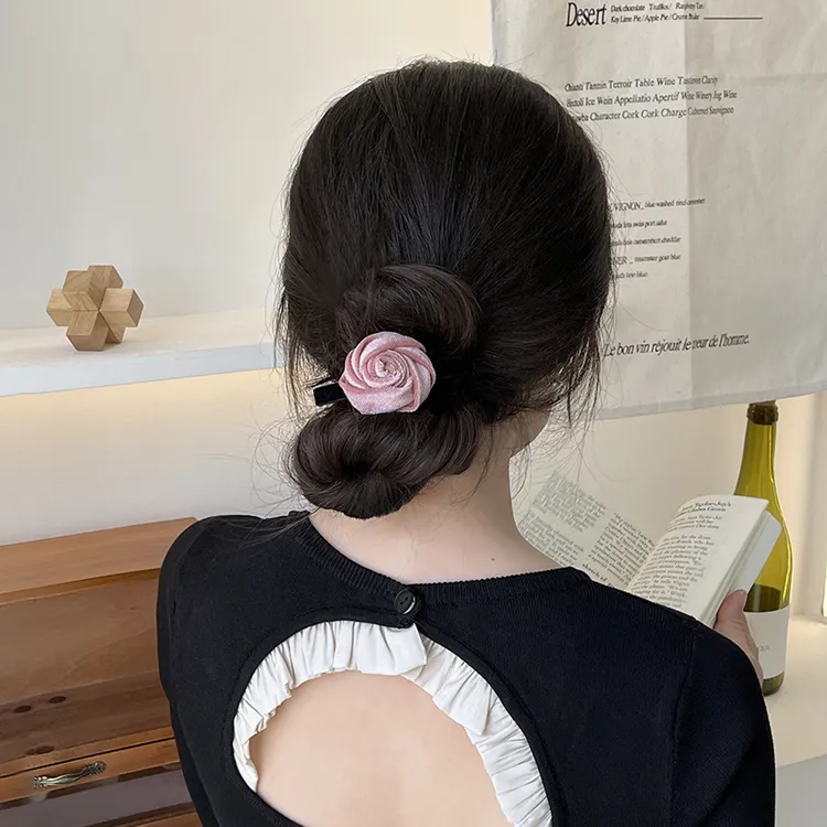 玫瑰花发夹女2025新款高端半扎发后脑勺鸭嘴夹弹簧夹发卡碎发边夹