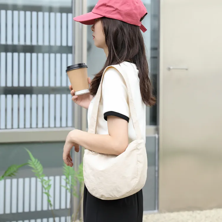 日系可爱尼龙布托特包复古百搭宽肩带腋下女包休闲单肩手提小方包