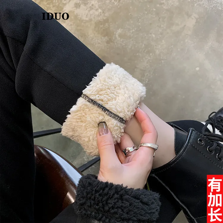 羊羔绒打底裤女外穿秋冬加绒加厚新款高腰修身显瘦加长铅笔小黑裤