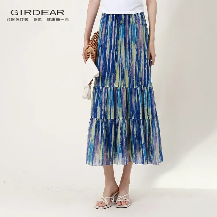 哥弟 新款气质温柔高腰蛋糕裙简约百搭长款显瘦半身裙女士1200355