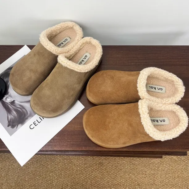 小土豆复古内增高3.5cm加绒勃肯毛毛女鞋包跟款半拖款