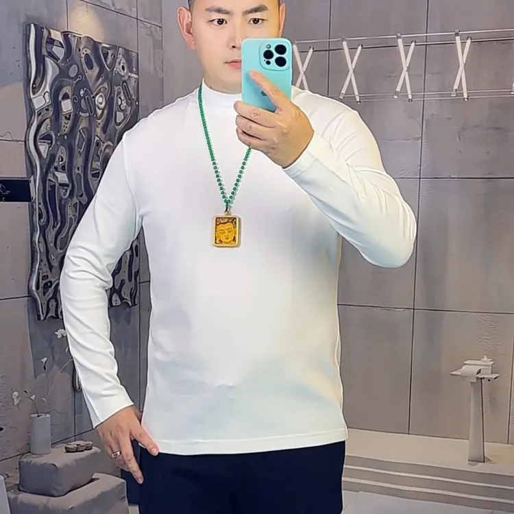 【鑫汇名品】秋冬男士长袖T恤纯色半高领打底衫韩版中领内搭高mpa