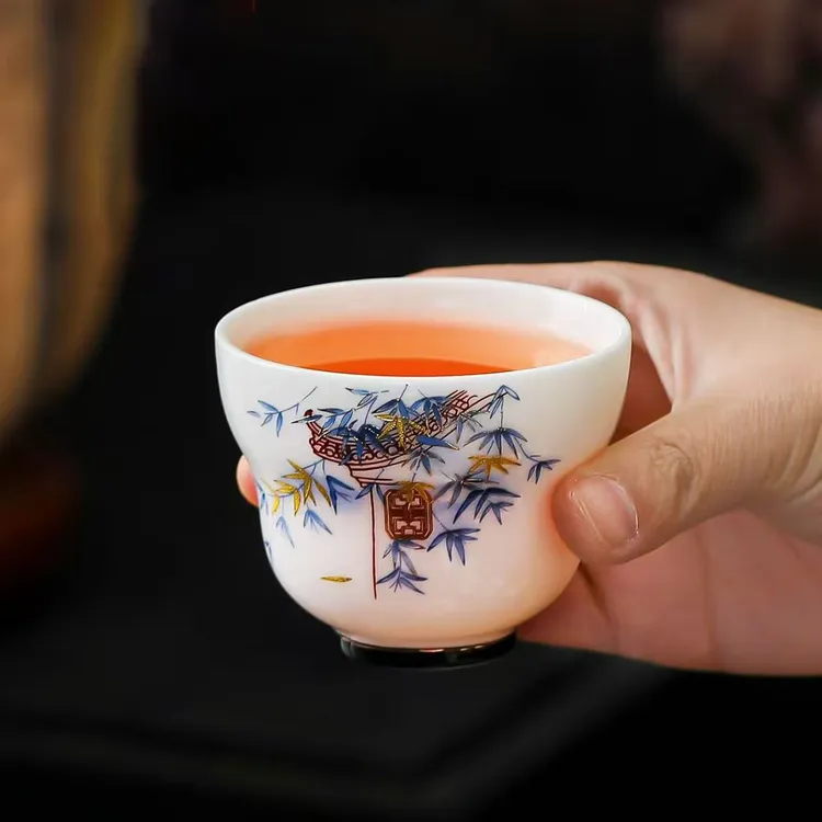 高档羊脂玉瓷轻奢高级感大号主人杯家用白瓷功夫茶品茗杯功夫茶具