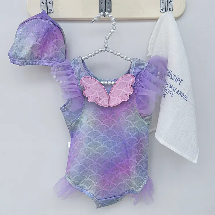 女童连体泳衣夏季2025新款女宝宝公主翅膀泳装儿童女孩速干游泳服