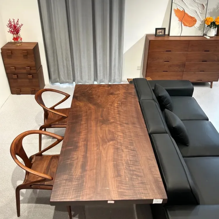 北美黑胡桃办公桌实木整板茶桌椅组合原木茶台新中式餐书桌阳台桌