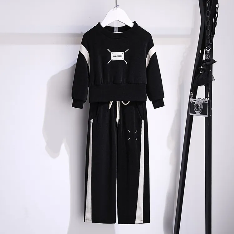 小熊林肯童运动套装中大童短款宽松长袖卫衣休闲裤两件套女孩童装