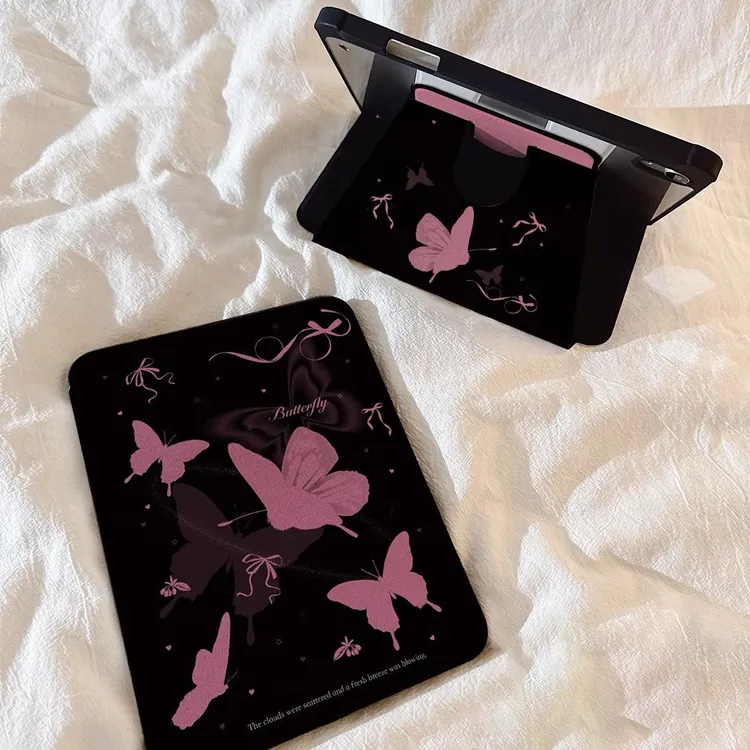 黑粉蝴蝶适用苹果iPadA16平板保护套360旋转2025款iPad笔槽iPad10