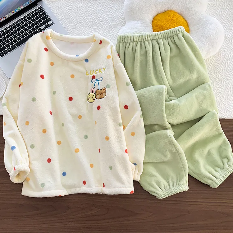 珊瑚绒可爱卡通新款睡衣女秋冬长袖法兰绒加绒加厚套头家居服套装